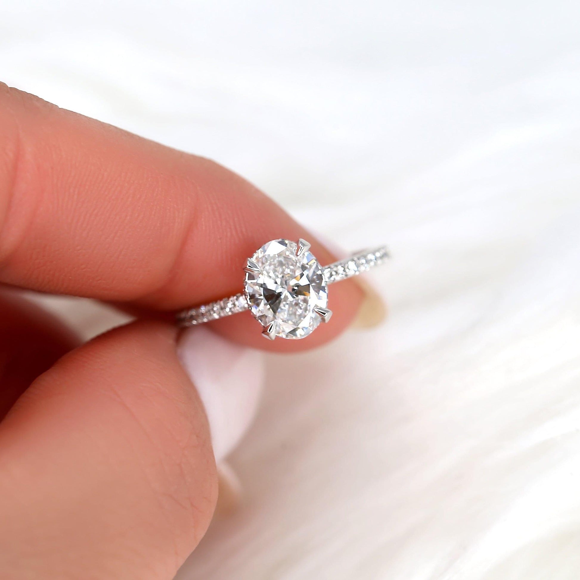 1.5 CT Oval Hidden Halo & Pave Moissanite Engagement Ring