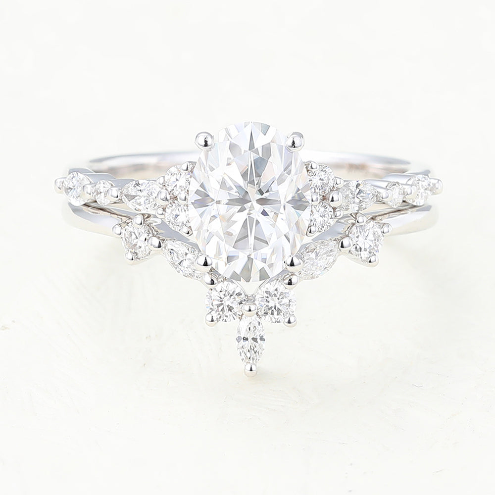 1.33 CT Oval Cluster Moissanite Bridal Set