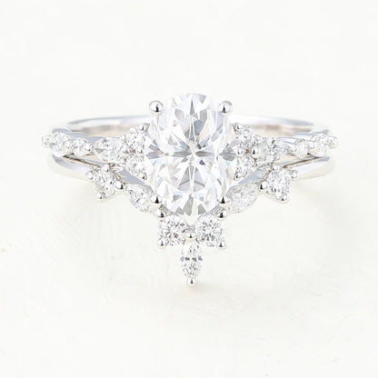 1.33 CT Oval Cluster Moissanite Bridal Set