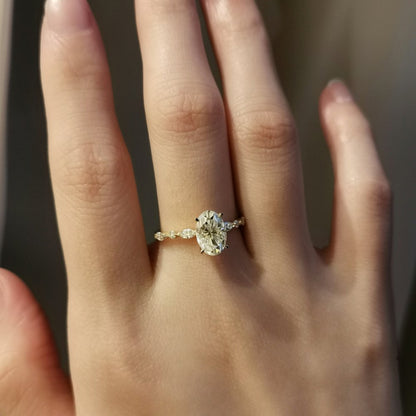 1.7 CT Oval Pave Moissanite Engagement Ring