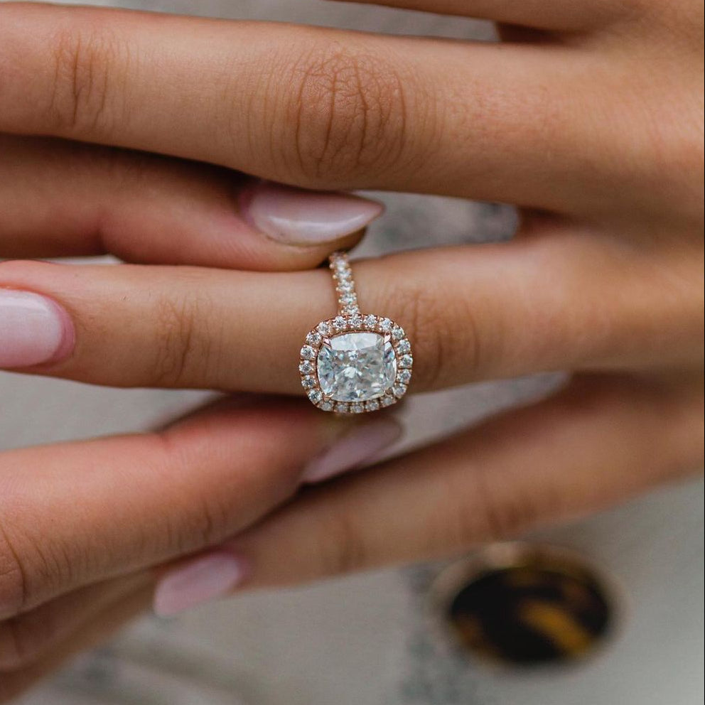 2.3 CT Cushion Halo & Pave Moissanite Engagement Ring