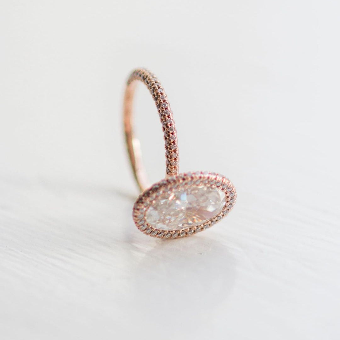 4 CT Oval Halo & Pave Moissanite Engagement Ring