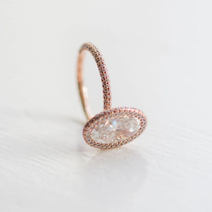 4 CT Oval Halo & Pave Moissanite Engagement Ring