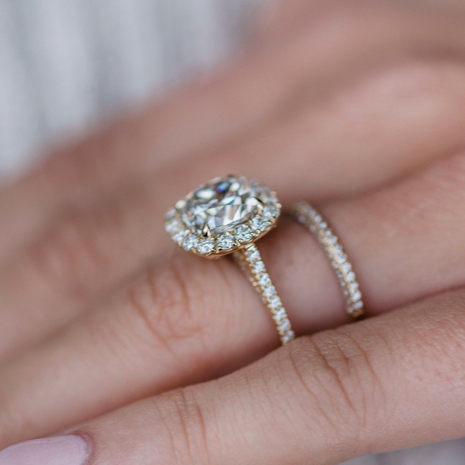 4 CT Cushion Halo & Pave Moissanite Engagement Ring