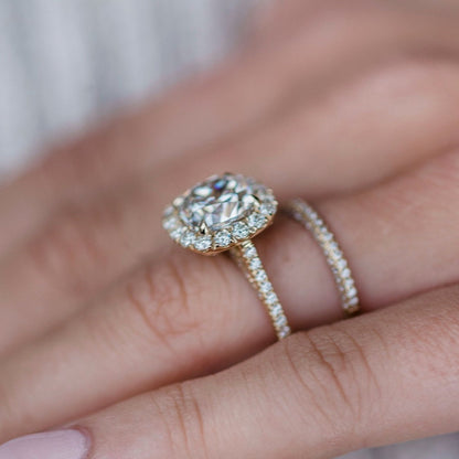 4 CT Cushion Halo & Pave Moissanite Engagement Ring