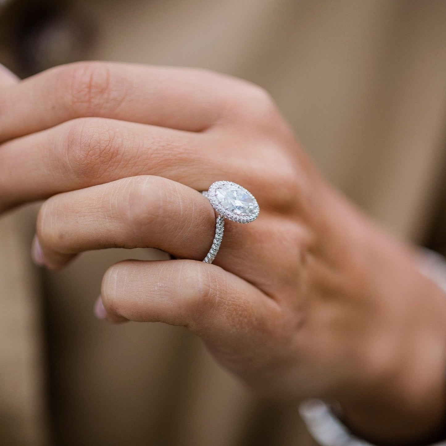 3.85 CT Oval Halo & Pave Moissanite Engagement Ring