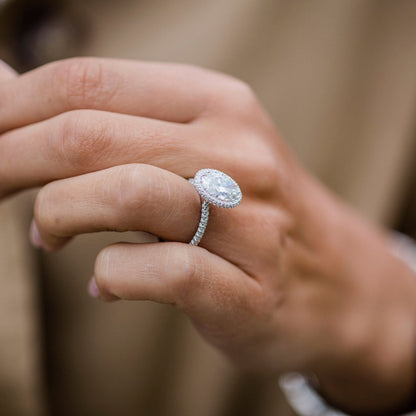 3.85 CT Oval Halo & Pave Moissanite Engagement Ring