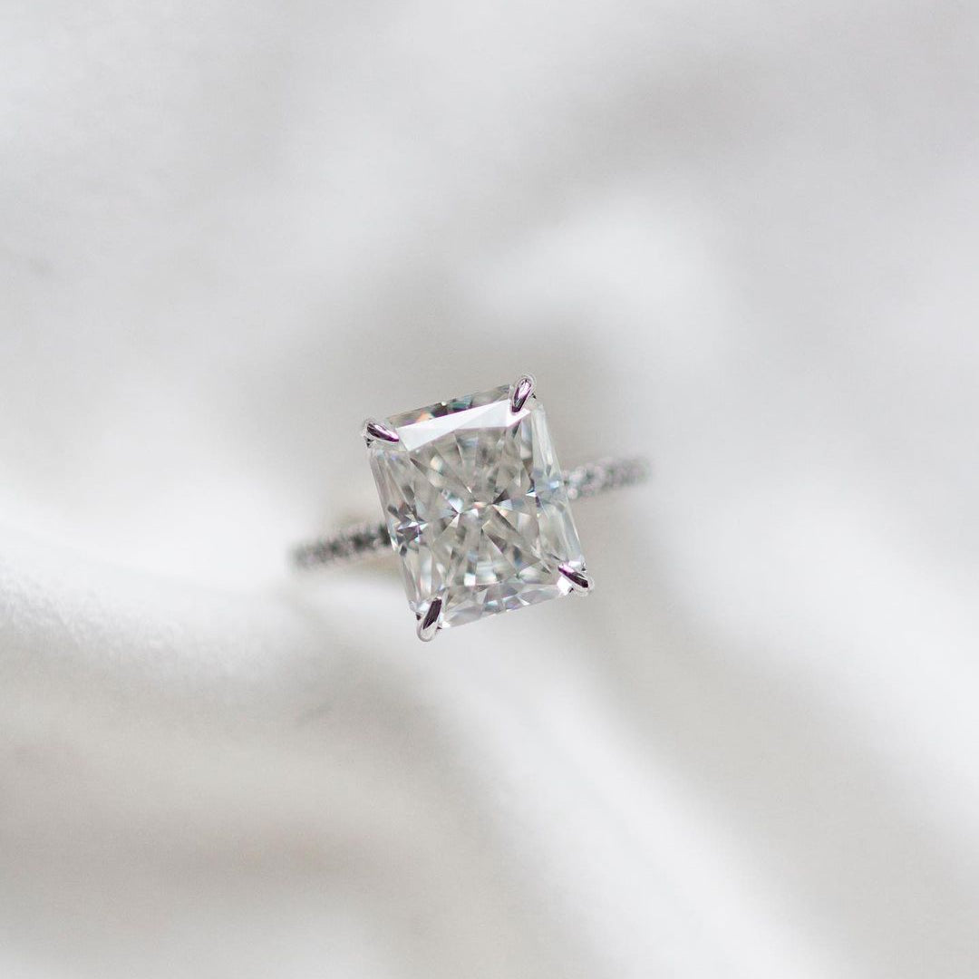 4.79 CT Radiant Hidden Halo & Pave Moissanite Engagement Ring