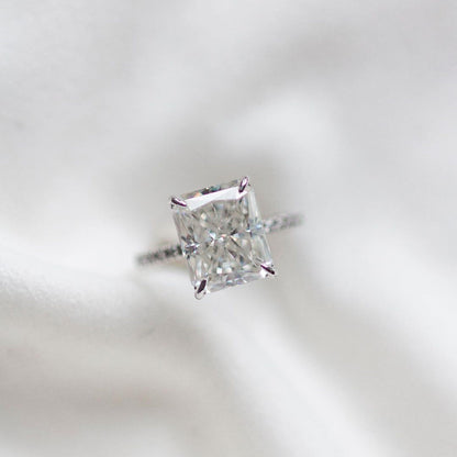 4.79 CT Radiant Hidden Halo & Pave Moissanite Engagement Ring
