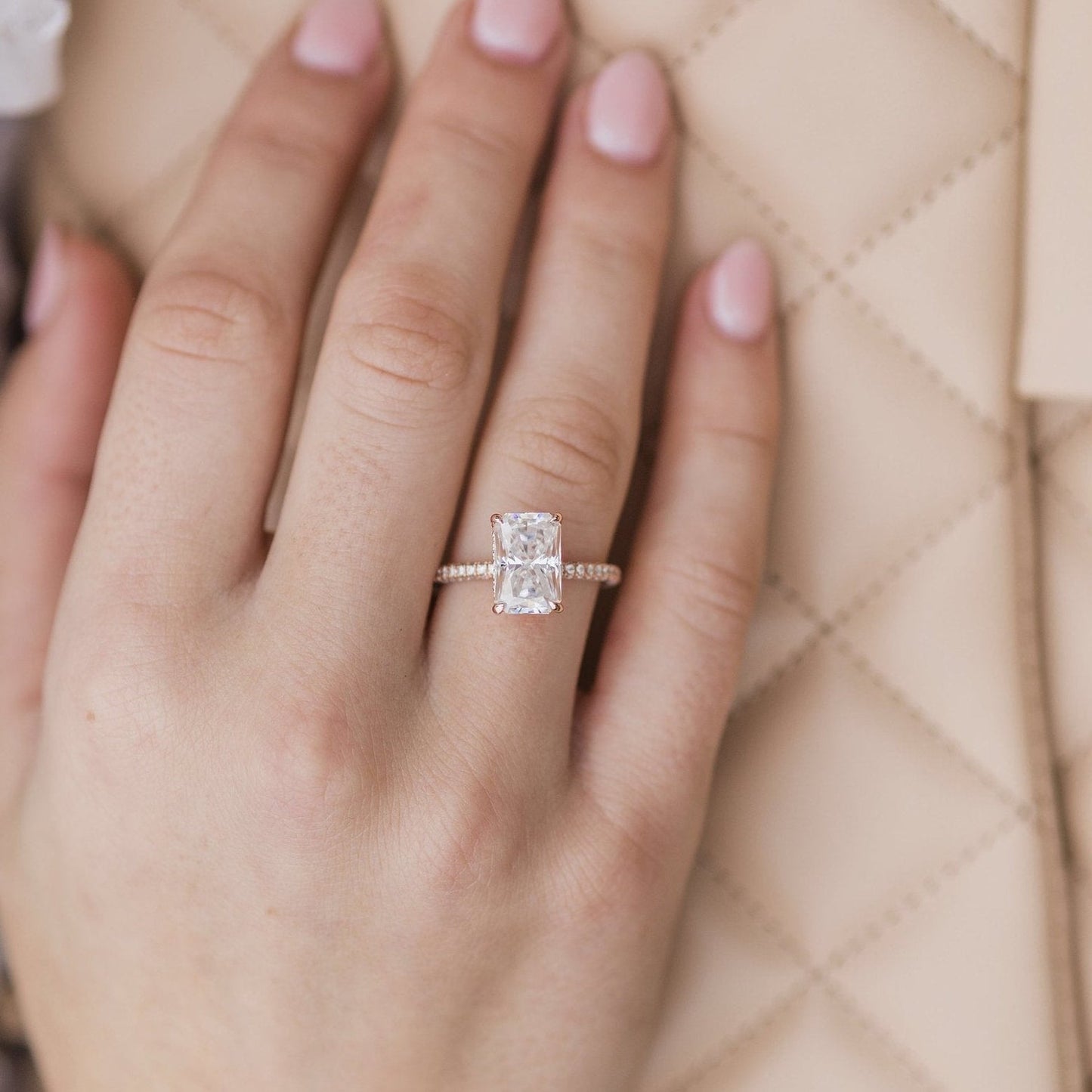 3.55 CT Radiant Hidden Halo & Pave Moissanite Engagement Ring