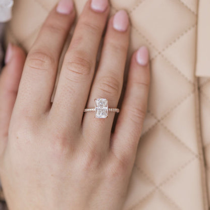 3.55 CT Radiant Hidden Halo & Pave Moissanite Engagement Ring