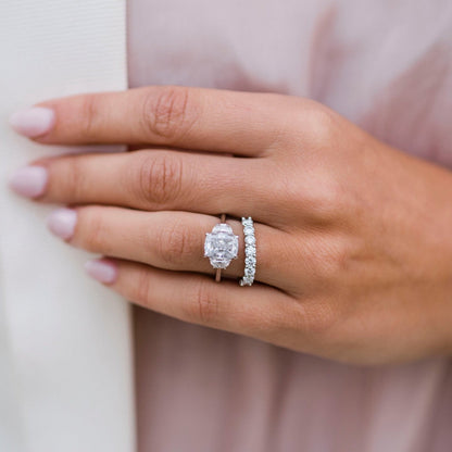 2.5 CT Elongated Cushion Three Stone Moissanite Engagement Ring
