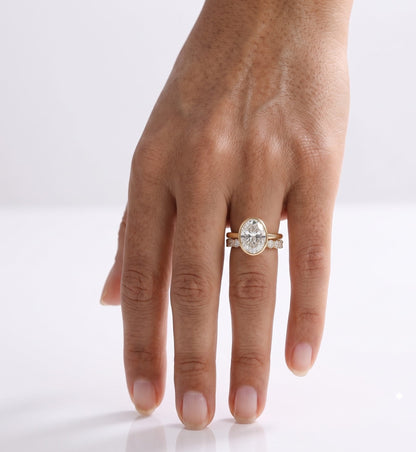 2 CT Oval Bezel Solitaire Moissanite Bridal Set
