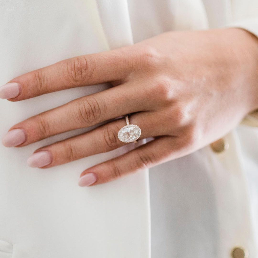 4 CT Oval Halo & Pave Moissanite Engagement Ring