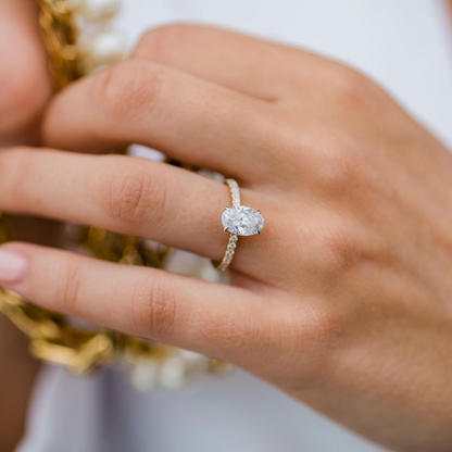 1.85 CT Oval Hidden Halo & Pave Moissanite Engagement Ring