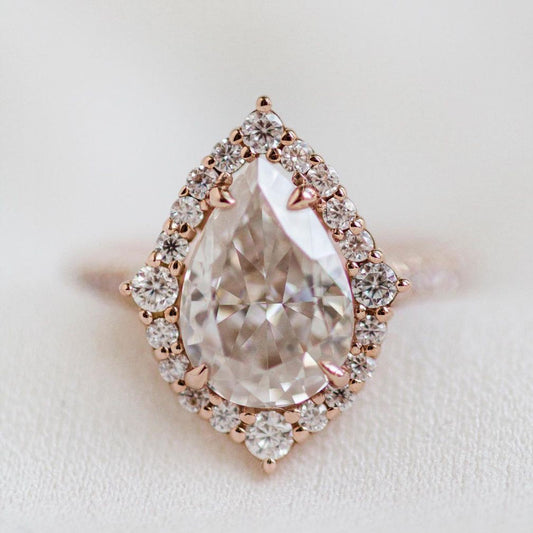 3 CT Pear Halo & Pave Moissanite Engagement Ring