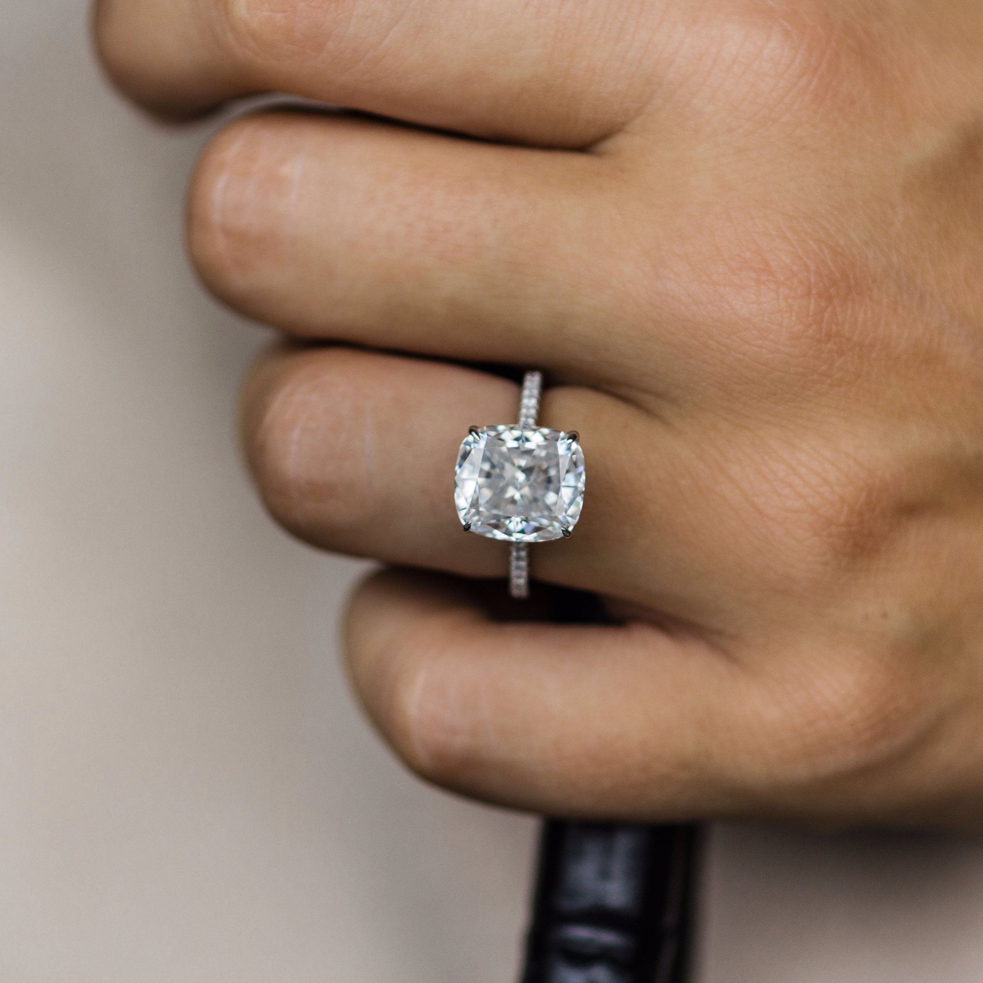 4.65 CT Elongated Cushion Hidden Halo & Pave Moissanite Engagement Ring