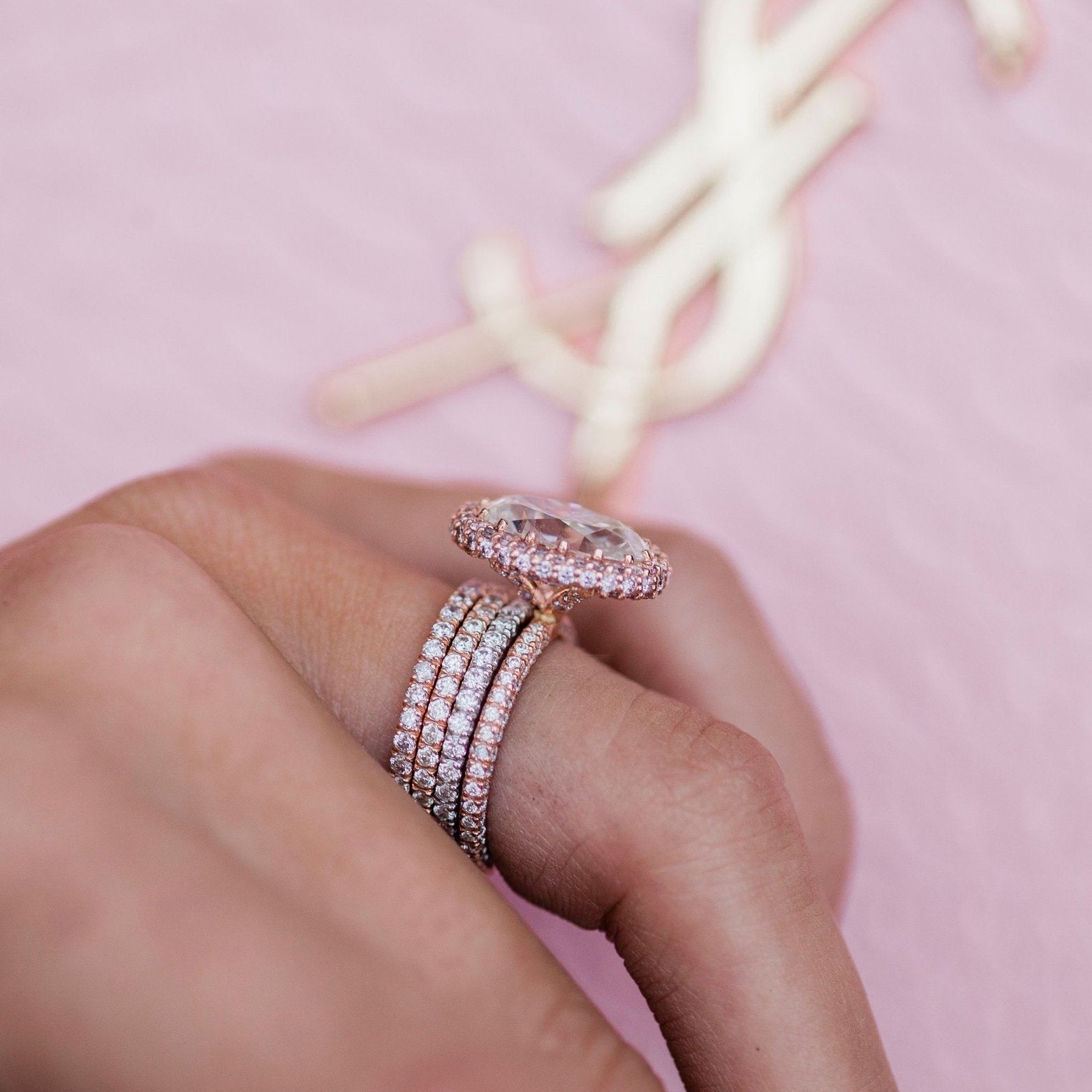 3.9 CT Oval Halo & Pave Moissanite Engagement Ring