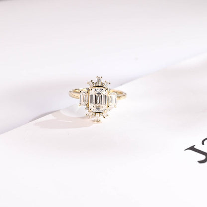 2.0 CT Emerald Cluster Moissanite Engagement Ring