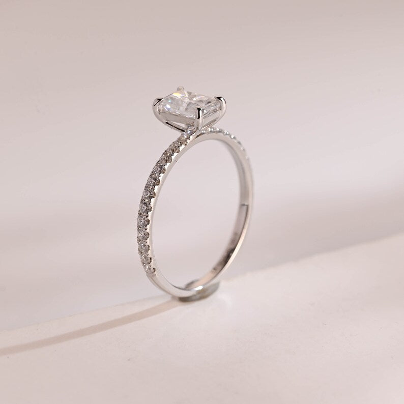 2.0 CT Radiant Pave Moissanite Engagement Ring