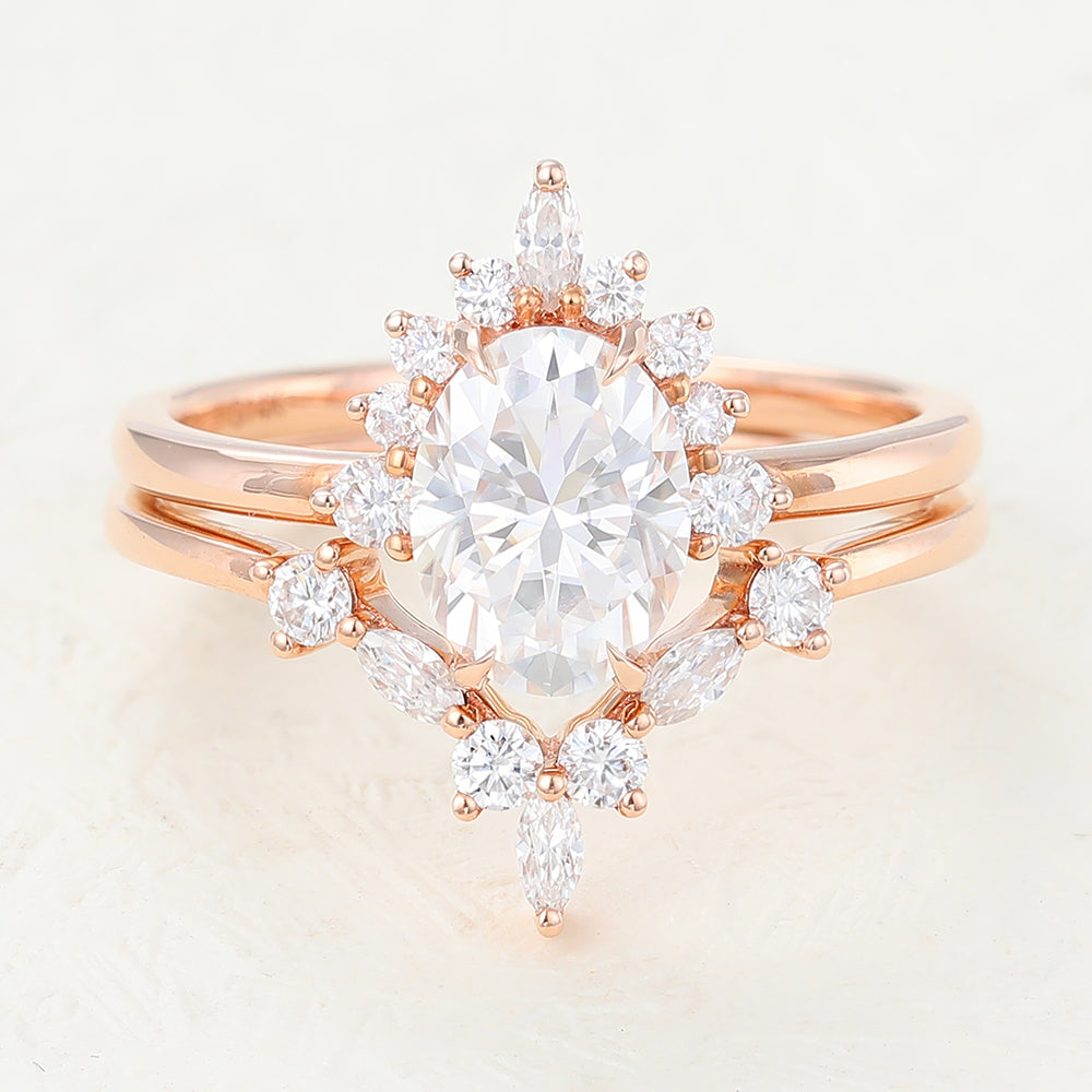 1.33 CT Oval Cluster Moissanite Bridal Set