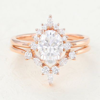 1.33 CT Oval Cluster Moissanite Bridal Set