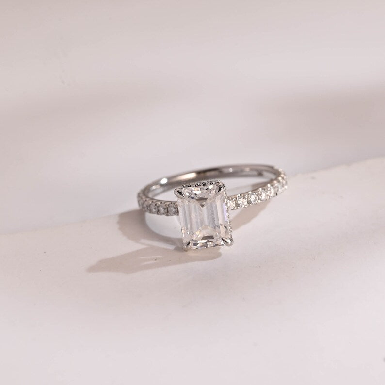 2.0 CT Emerald Pave Moissanite Engagement Ring