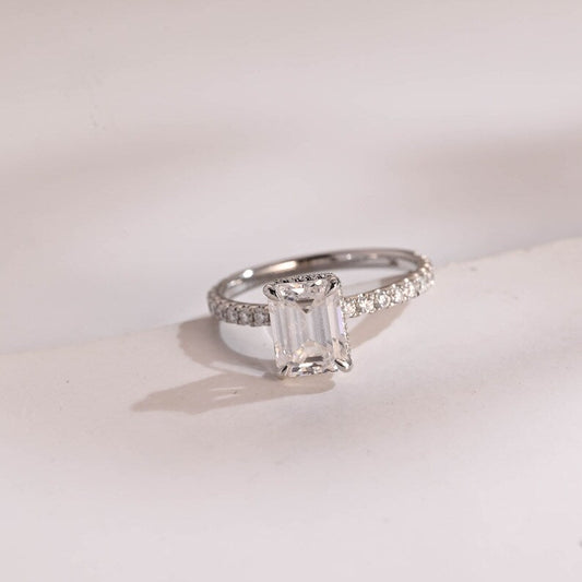 2.0 CT Emerald Pave Moissanite Engagement Ring