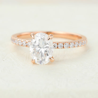 1.33 CT Oval Shaped Moissanite Engagement Ring In Pave Design