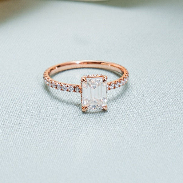 2.0 CT Emerald Hidden Halo Moissanite Engagement Ring