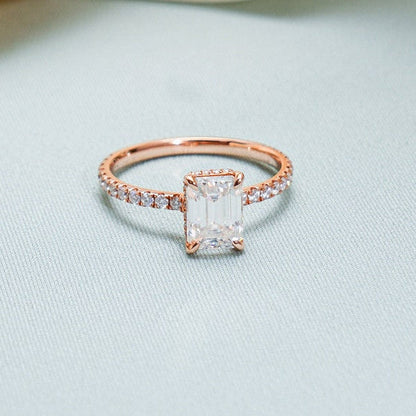 2.0 CT Emerald Hidden Halo Moissanite Engagement Ring