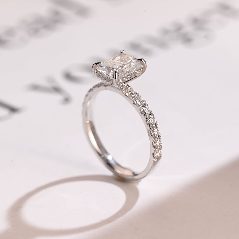 2.5 CT Radiant Pave Moissanite Engagement Ring