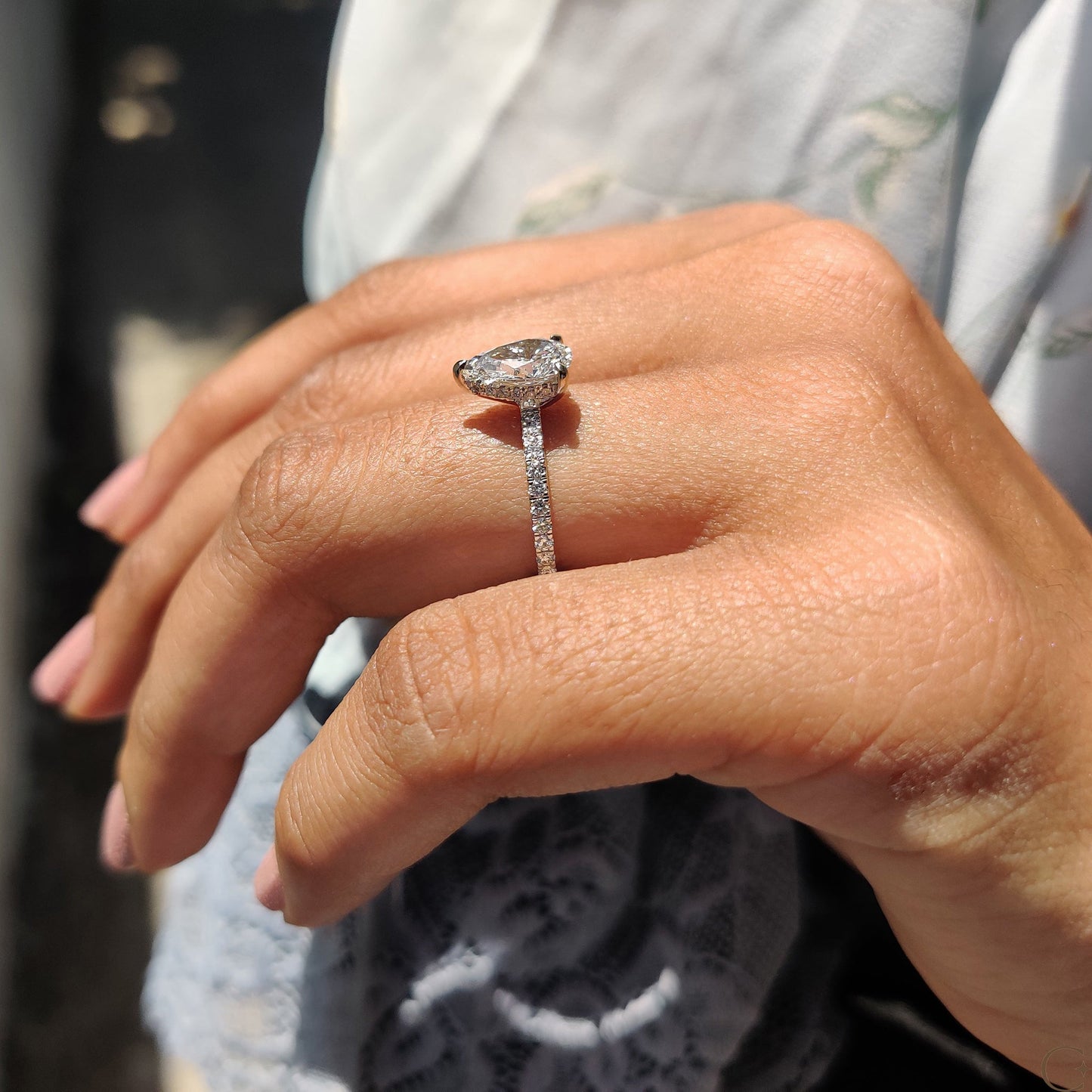 1 CT Pear Pave Moissanite Engagement Ring
