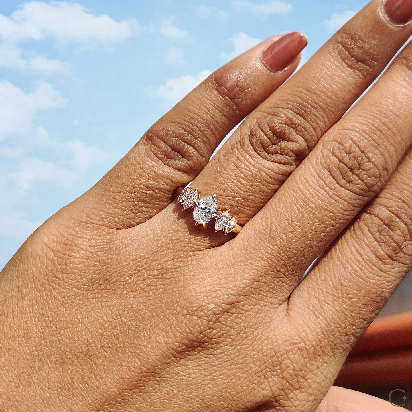 0.50 CT Oval Cluster Moissanite Engagement Ring