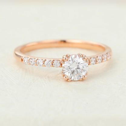 0.41 CT Round Pave Moissanite Engagement Ring