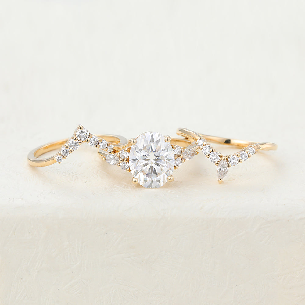 3 CT Oval Cluster Moissanite Bridal Set