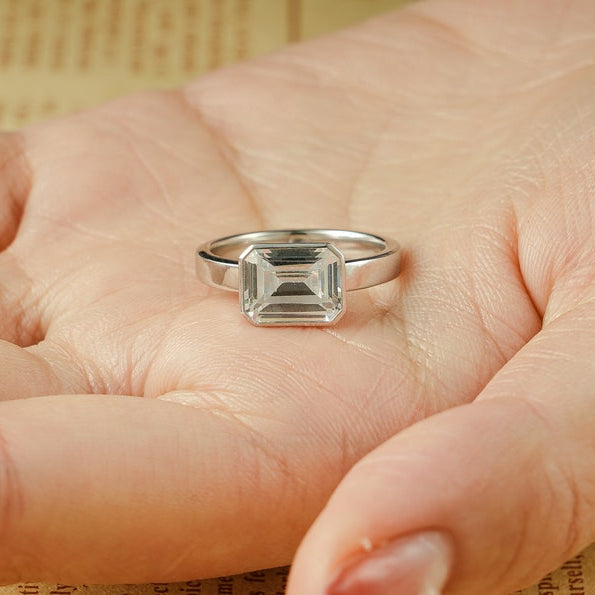 2.0 CT East West Emerald Bezel Moissanite Engagement Ring