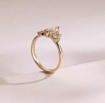 2.0 CT Marquise Cluster Moissanite Engagement Ring