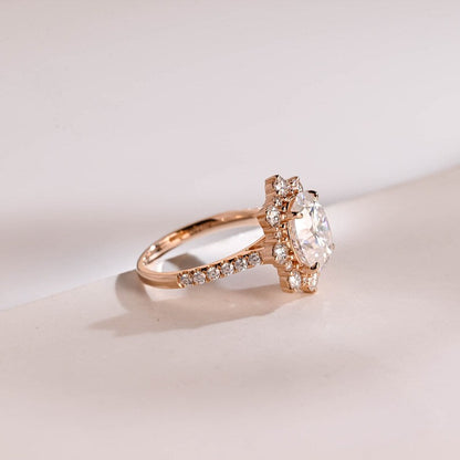 2.0 CT Oval Pave & Halo Moissanite Engagement Ring