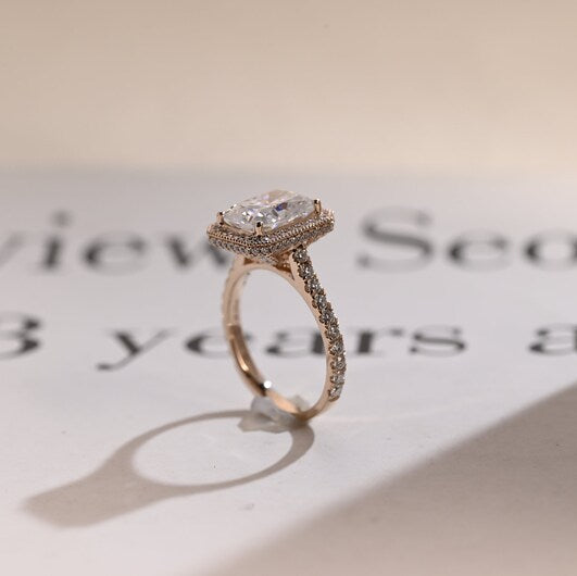 2.0 CT Radiant Pave & Halo Moissanite Engagement Ring