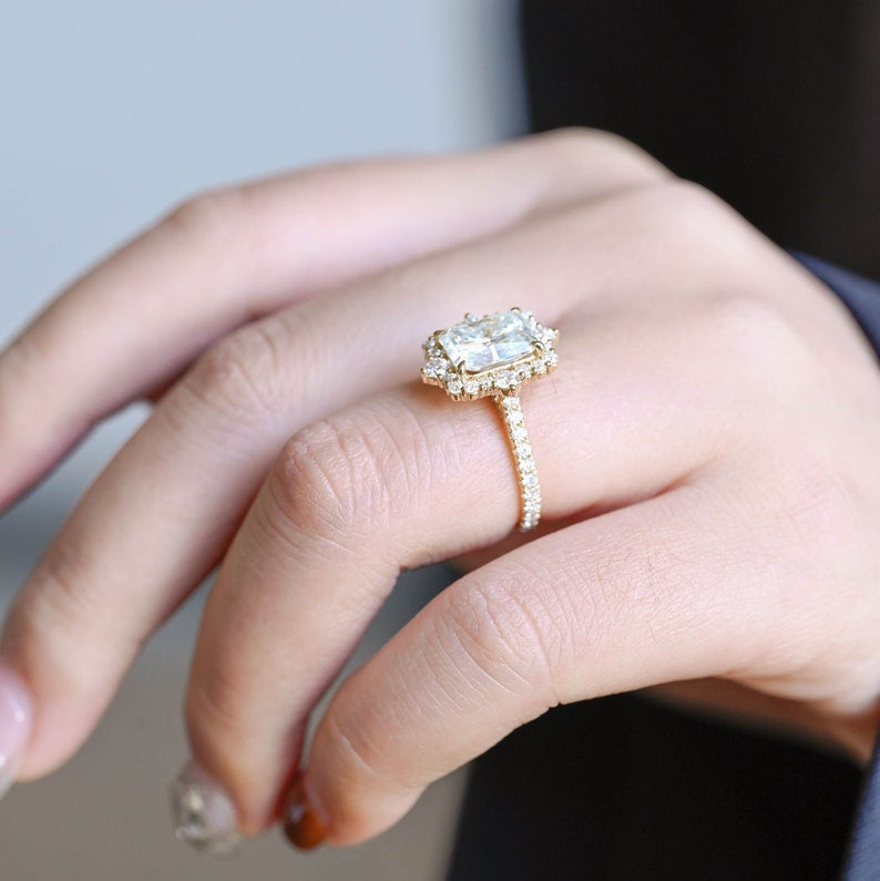2.5 CT Radiant Pave & Halo Moissanite Engagement Ring