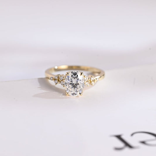 2.0 CT Oval Cluster Moissanite Engagement Ring
