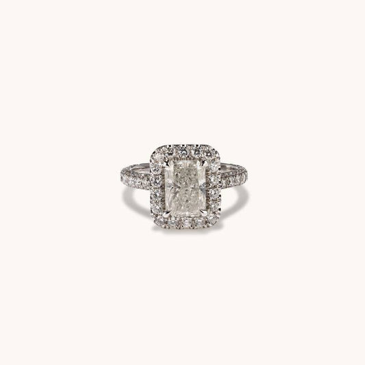 2.05 CT Radiant Halo & Pave Moissanite Engagement Ring