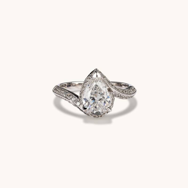 1.54 CT Pear Swirl Pave Moissanite Engagement Ring