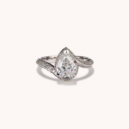 1.54 CT Pear Swirl Pave Moissanite Engagement Ring