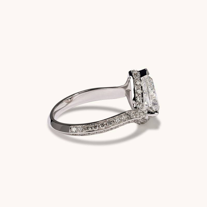 1.54 CT Pear Swirl Pave Moissanite Engagement Ring