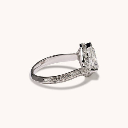 1.54 CT Pear Swirl Pave Moissanite Engagement Ring