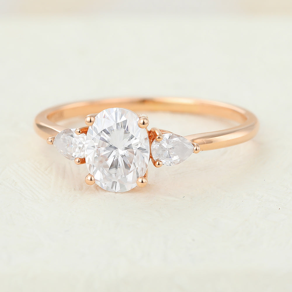 1.33 CT Round Shaped Moissanite Engagement Ring In Three Stone Design