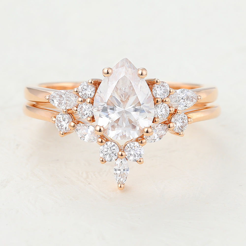 1.2 CT Pear Cluster Moissanite Bridal Set