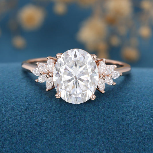 3.74 CT Oval Cluster Moissanite Engagement Ring